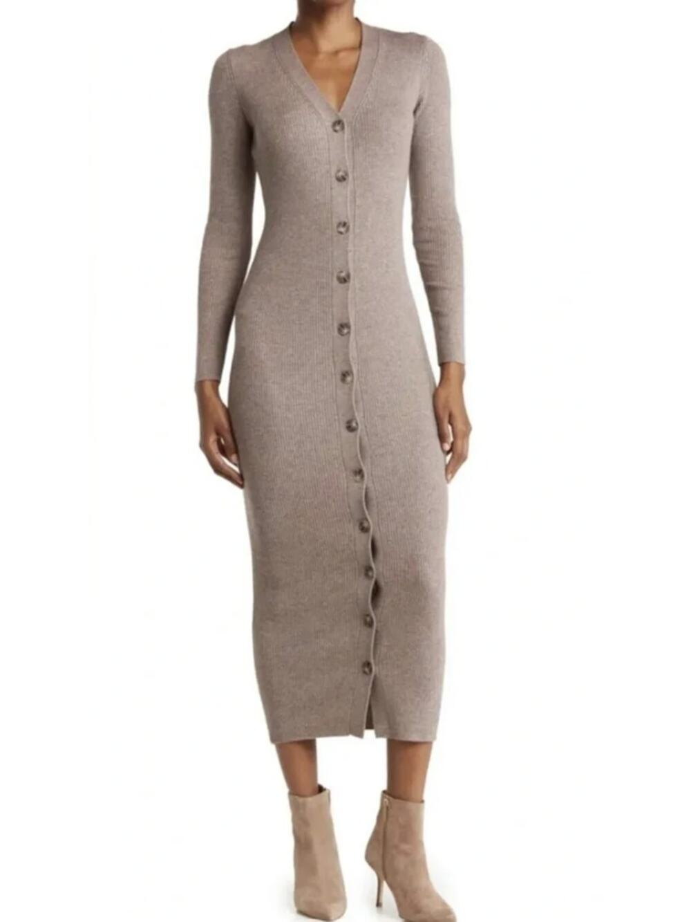 Torn by Ronny Kobo Rib Knit Sweater Dress Brown Beige Size S